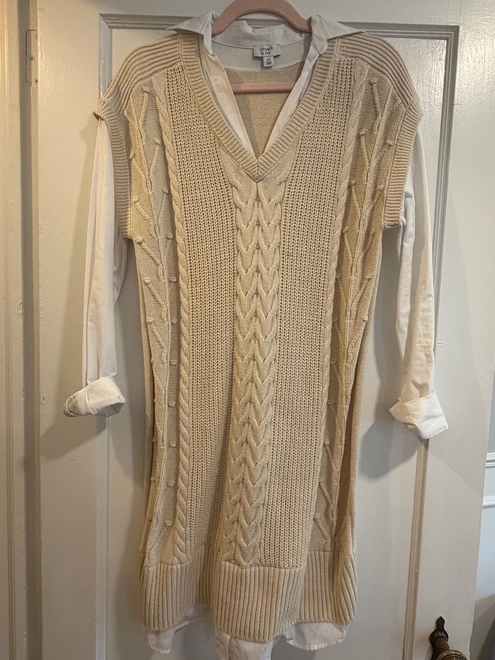 Cable Knit V-Neck Sweater Tunic Dress